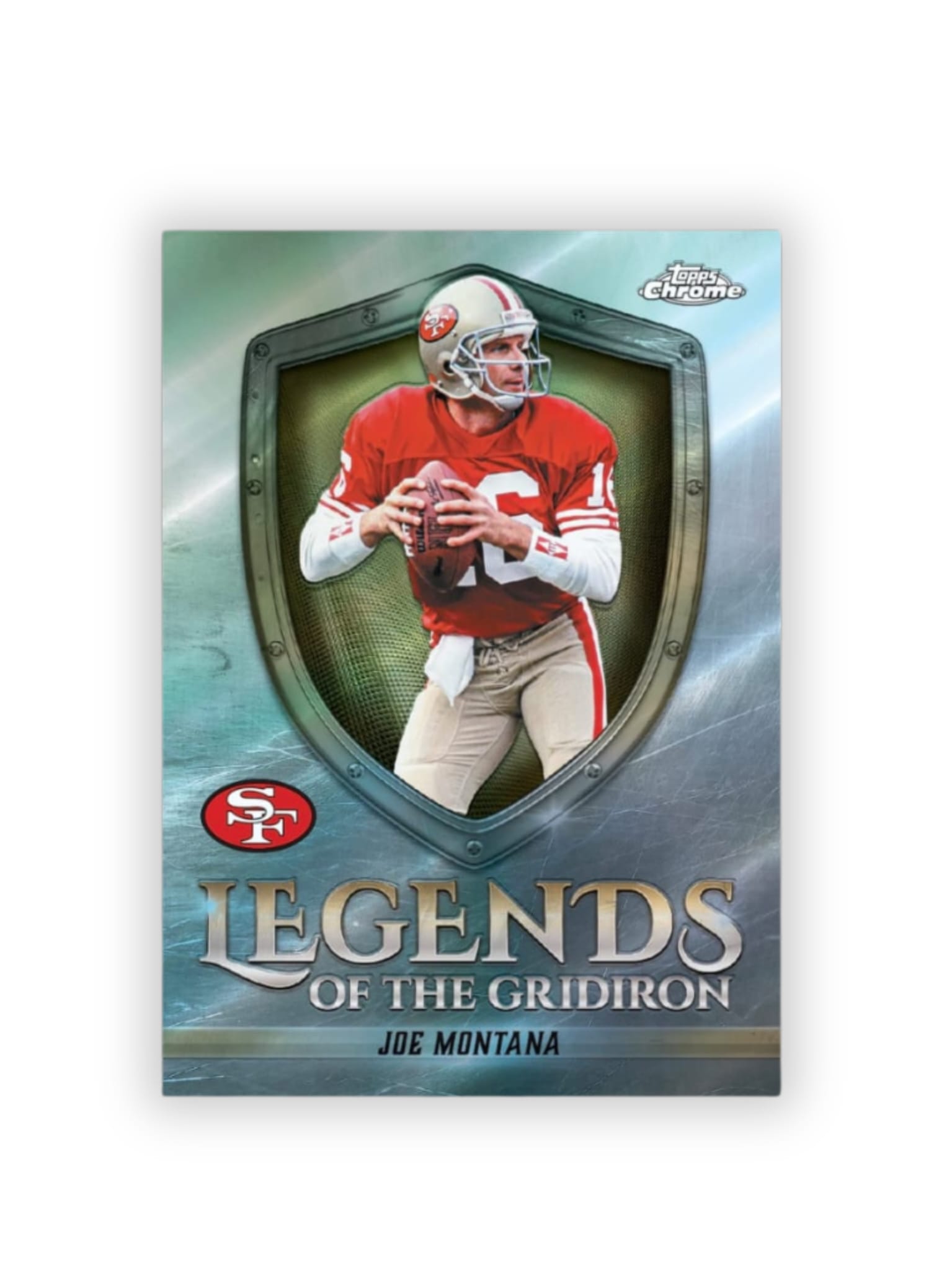 Trading card featuring a football player in a red jersey with 'Legends of the Gridiron' branding.