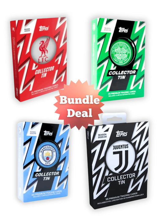 Topps Team Collector Tin Bundle – 4 Tins Deal | Football Cards 2025/26 (Liverpool, Man City & More)