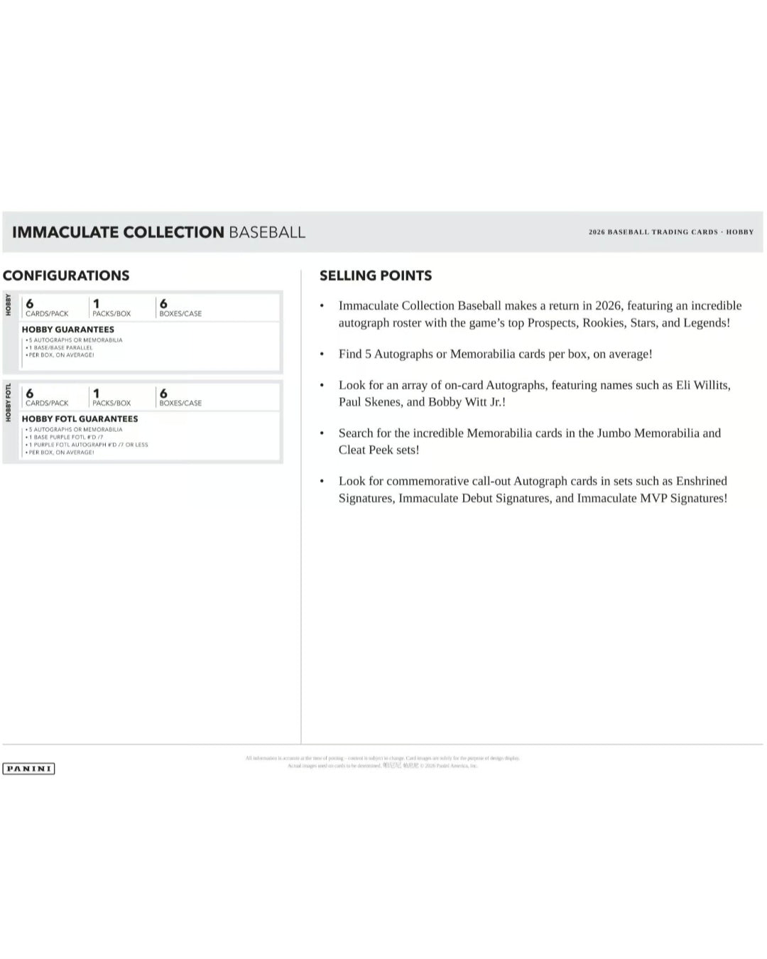 2026 Panini Immaculate Baseball Hobby Box